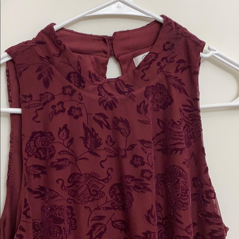 Maroon Dress with Velvet Floral Detail